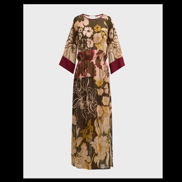 St. John Mixed Floral Print Chiffon Dress Midi Size Small $1695 - Picture 2 of 16